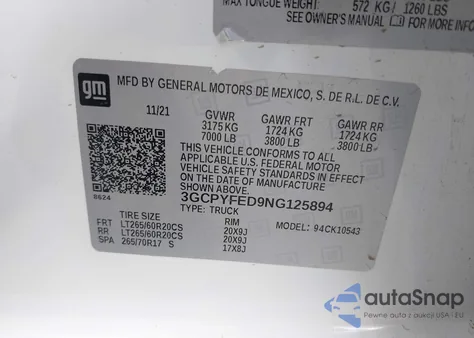 2022 Chevrolet Silverado 1500 Ltd 4Wd Short Bed Lt Trail Boss from USA, damaged, VIN 3GCPYFED9NG125894